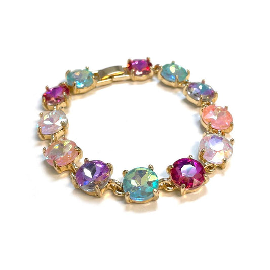 Round Cushion Cut Crystal Glass Linked Bracelet