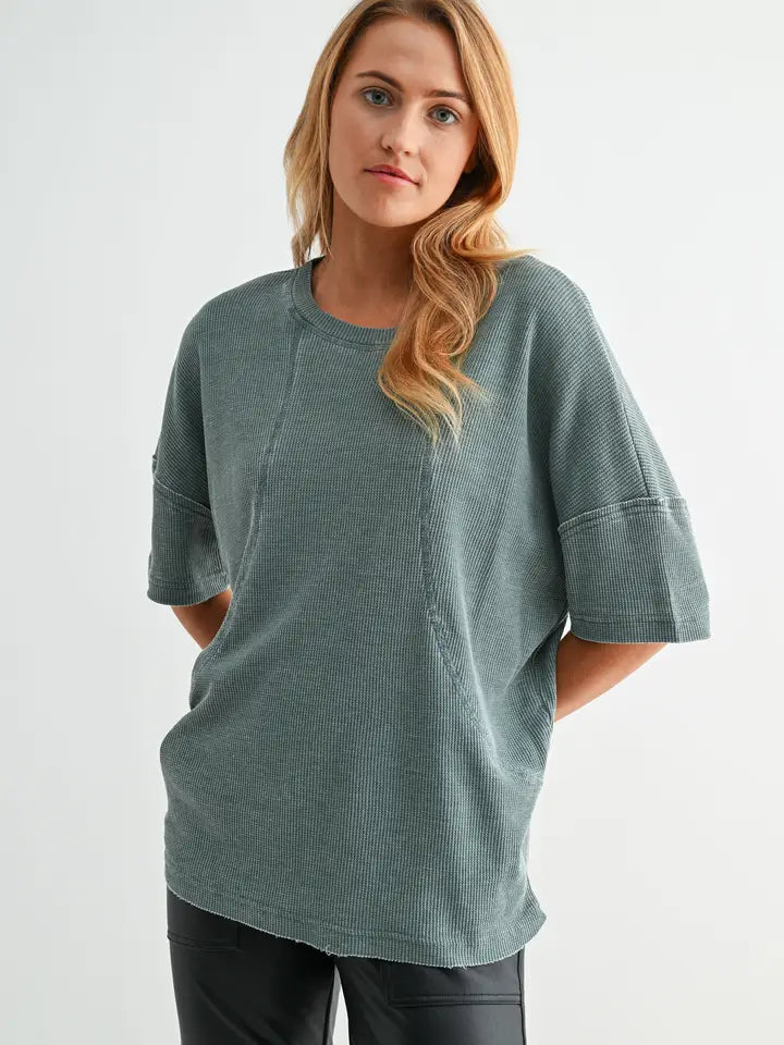 Cotton Blend Mineral Wash Waffle Short Sleeve Tee Silky Pine