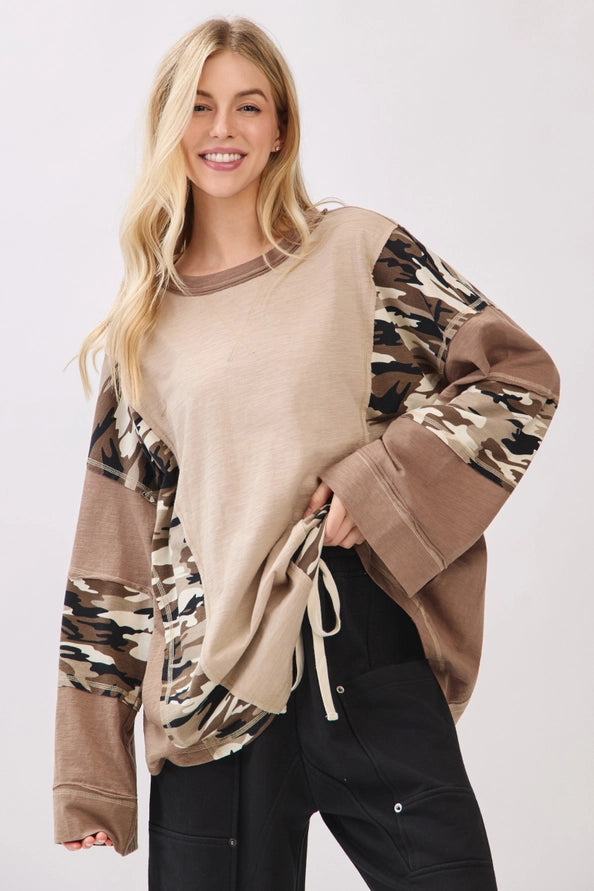 Oversized Camo Patchwork Top