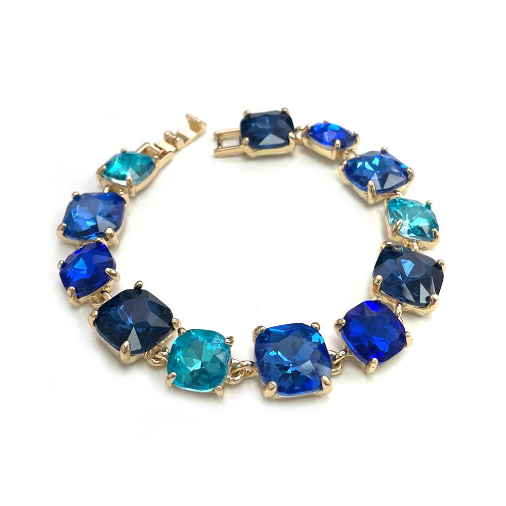 Cushion Cut Glass Crystal Linked Station Bracelet