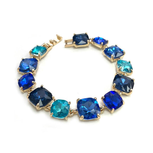 Cushion Cut Glass Crystal Linked Station Bracelet