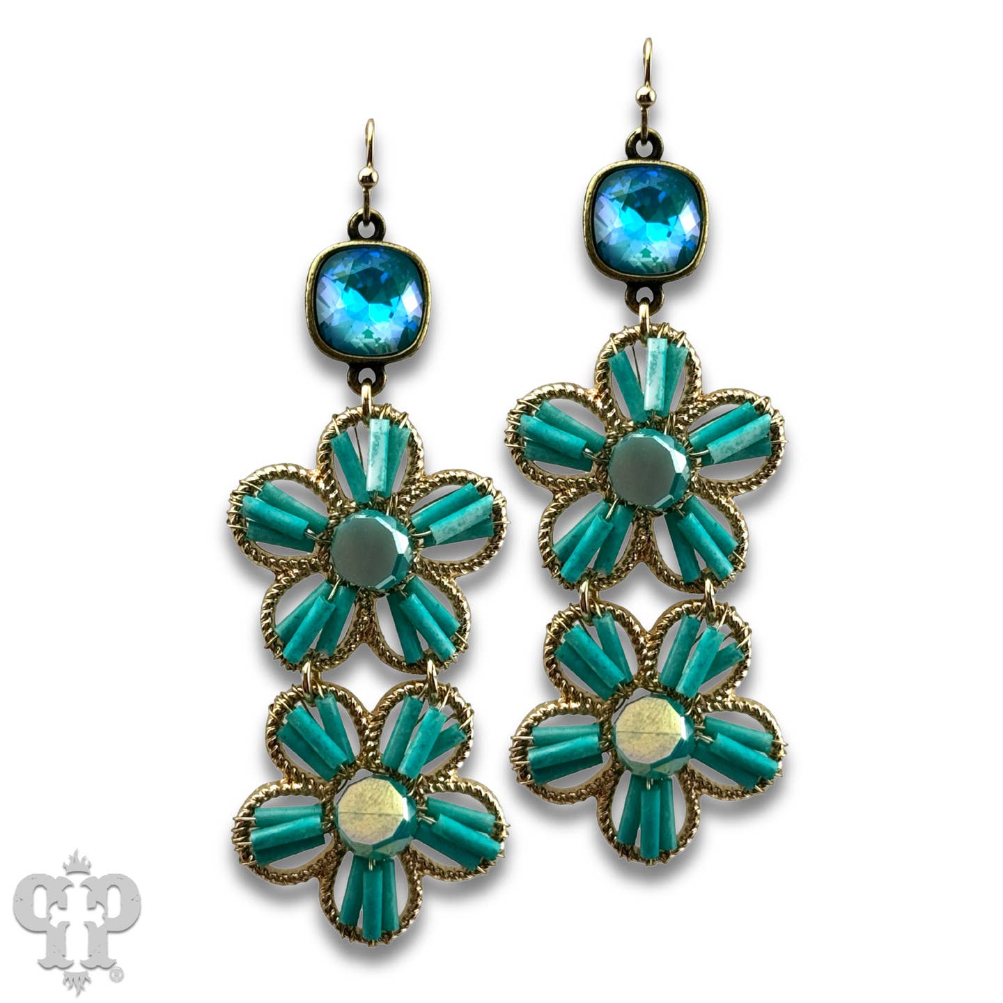 Double Flower Earring with Austrian Crystal