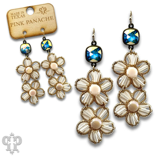 Double Flower Earring with Austrian Crystal