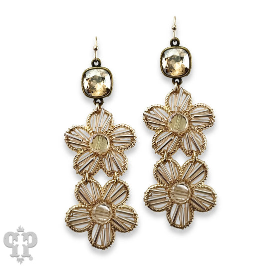 Double Flower Earring with Austrian Crystal