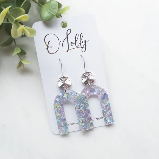 Multicolored Glitter Shaped Acrylic W/Silver Disc