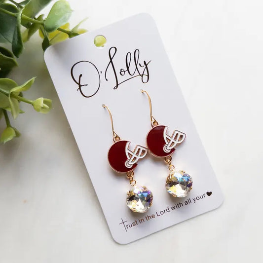 Maroon Helmet W/Stone Dangle Earrings
