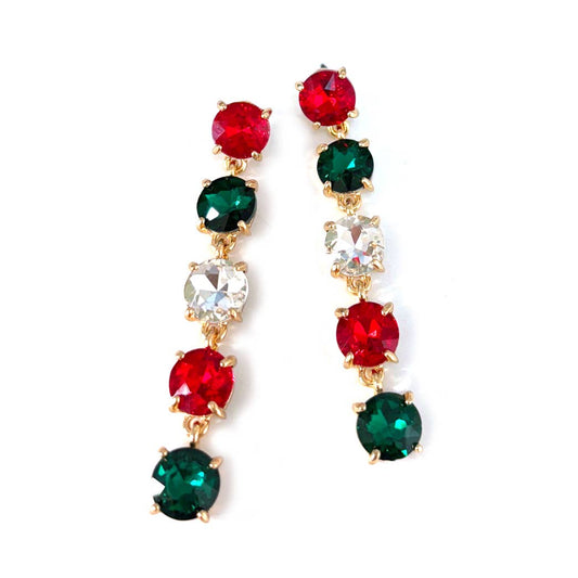 Round Crystal Glass 5pcs Linked Dangle Drop Earrings