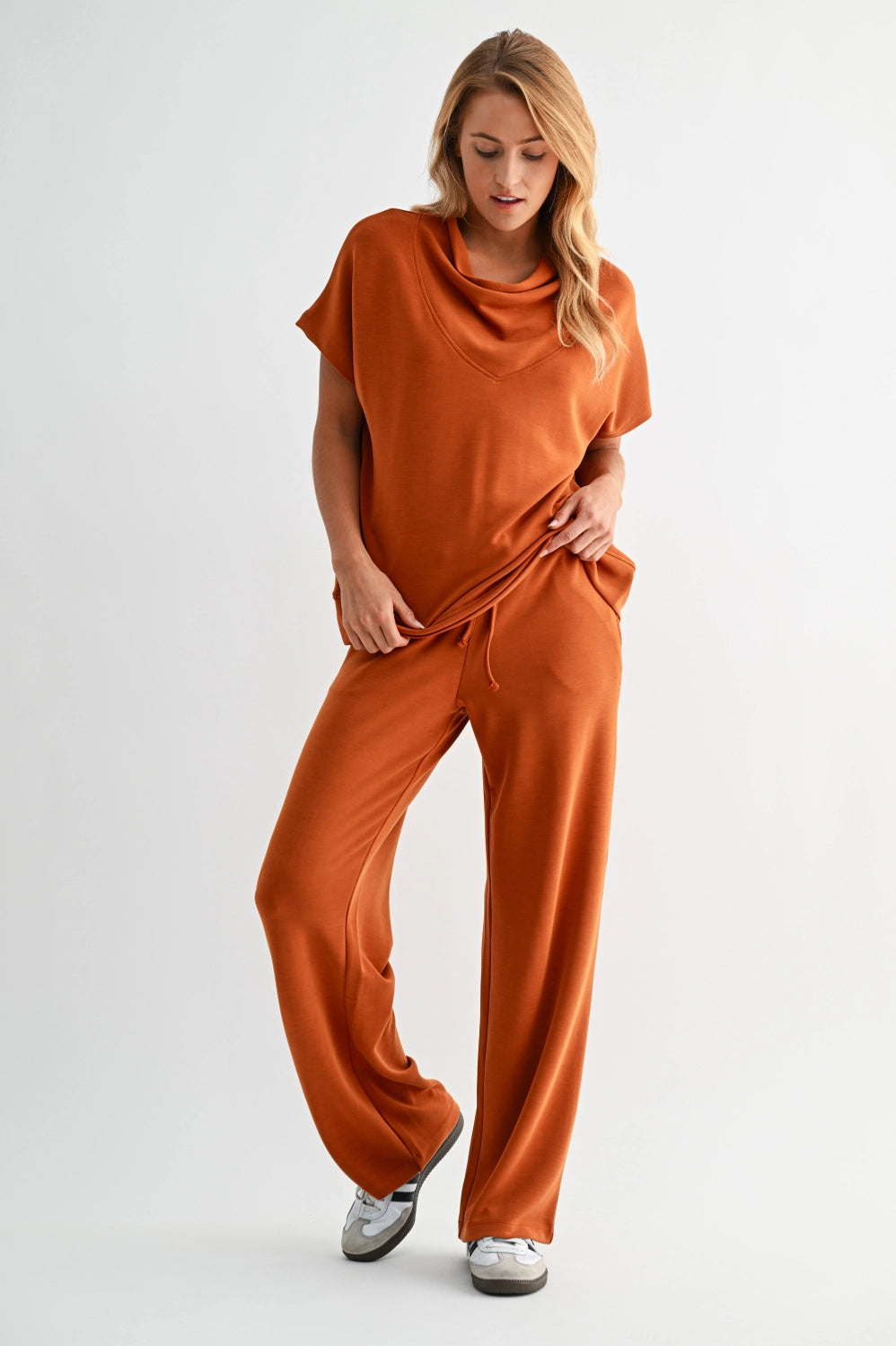 Simple Scuba Wide-Leg Pant Burnt Amber
