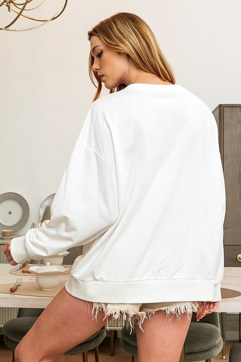 Game Day Letter Patches Loose Fit Sweatshirt