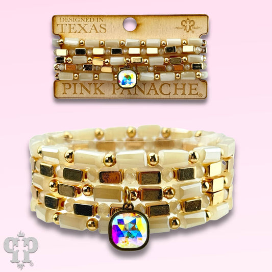 Square Colorful Rhinestone and Stretch Gold Tone Bracele