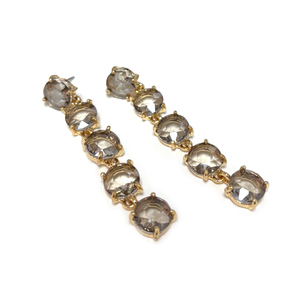 Round Crystal Glass 5pcs Linked Dangle Drop Earrings