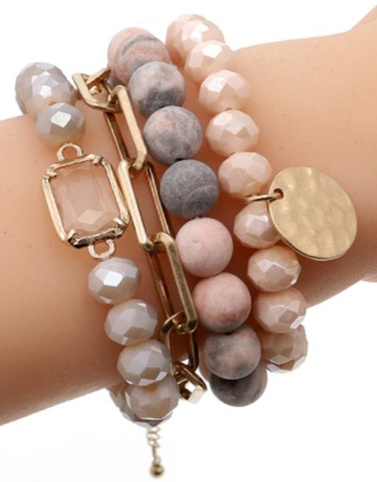 Multi Stone Crystal Beaded Bracelet Set