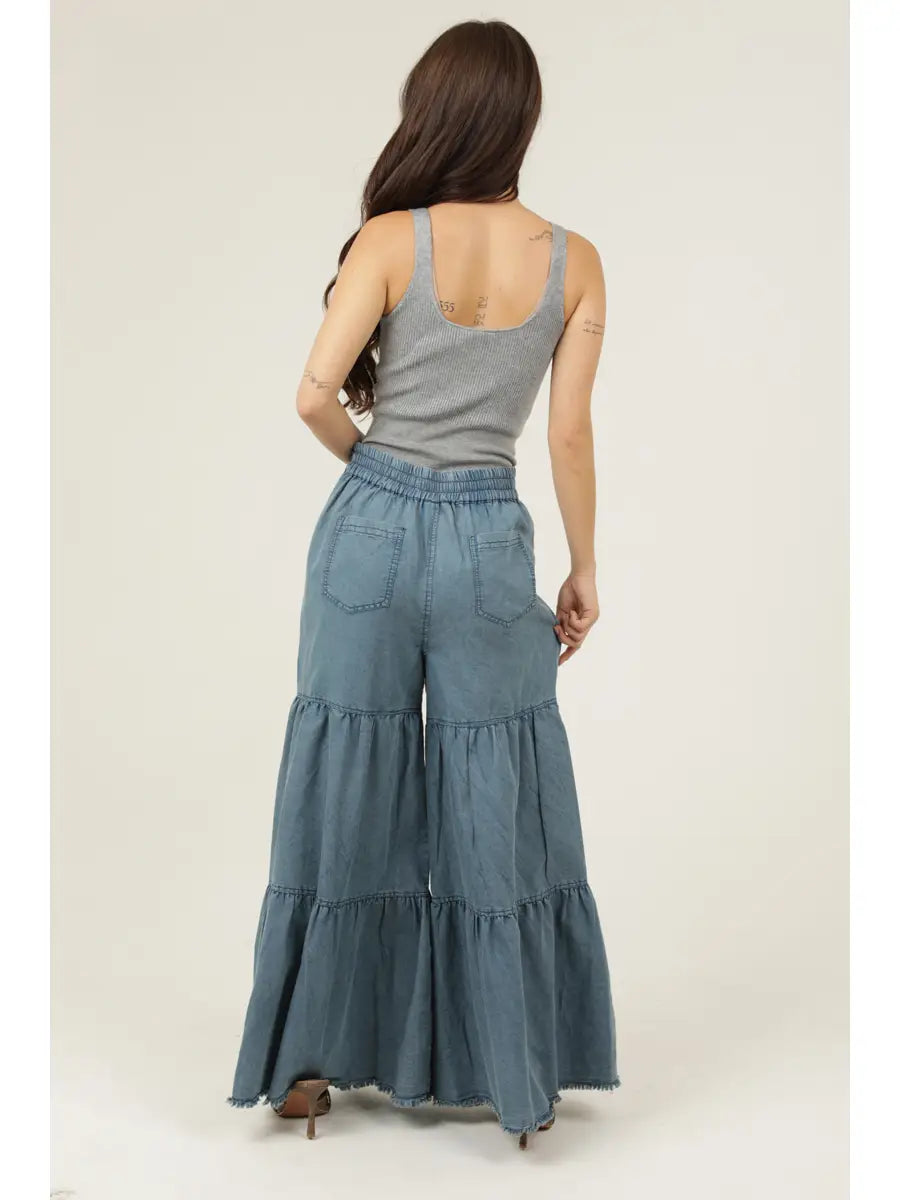 Denim Ruffle Tiered Pants