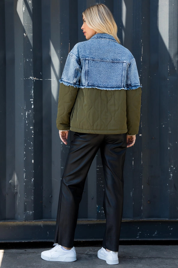 Acid Wash Denim Quilted Mixed Jacket