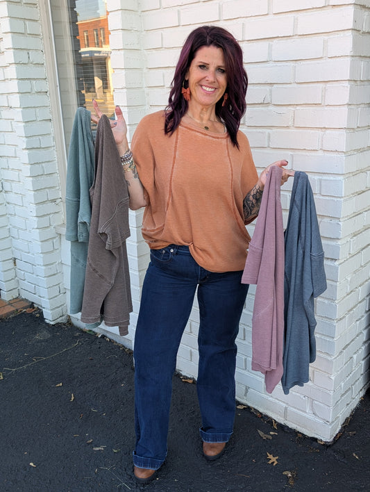 Cotton Blend Mineral Wash Waffle Short Sleeve Tee