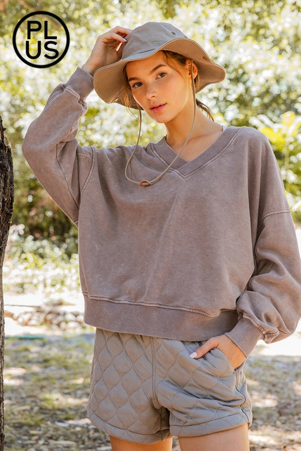 Mineral Washed French Terry V-Neck Pullover