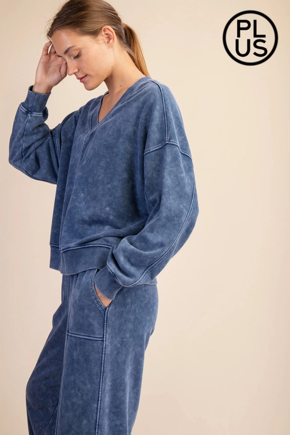 Mineral Washed French Terry V-Neck Pullover