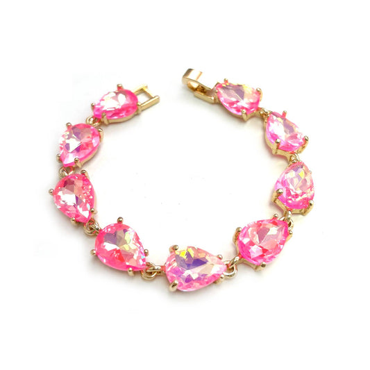 Solid Color Glass Crystal Teardrop Linked Chain Bracelet