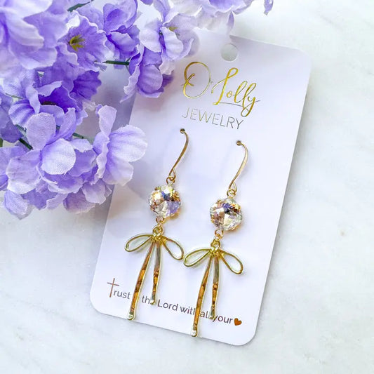 O’Lolly “Blakely” Earrings- Clear Stone W/Gold Bow
