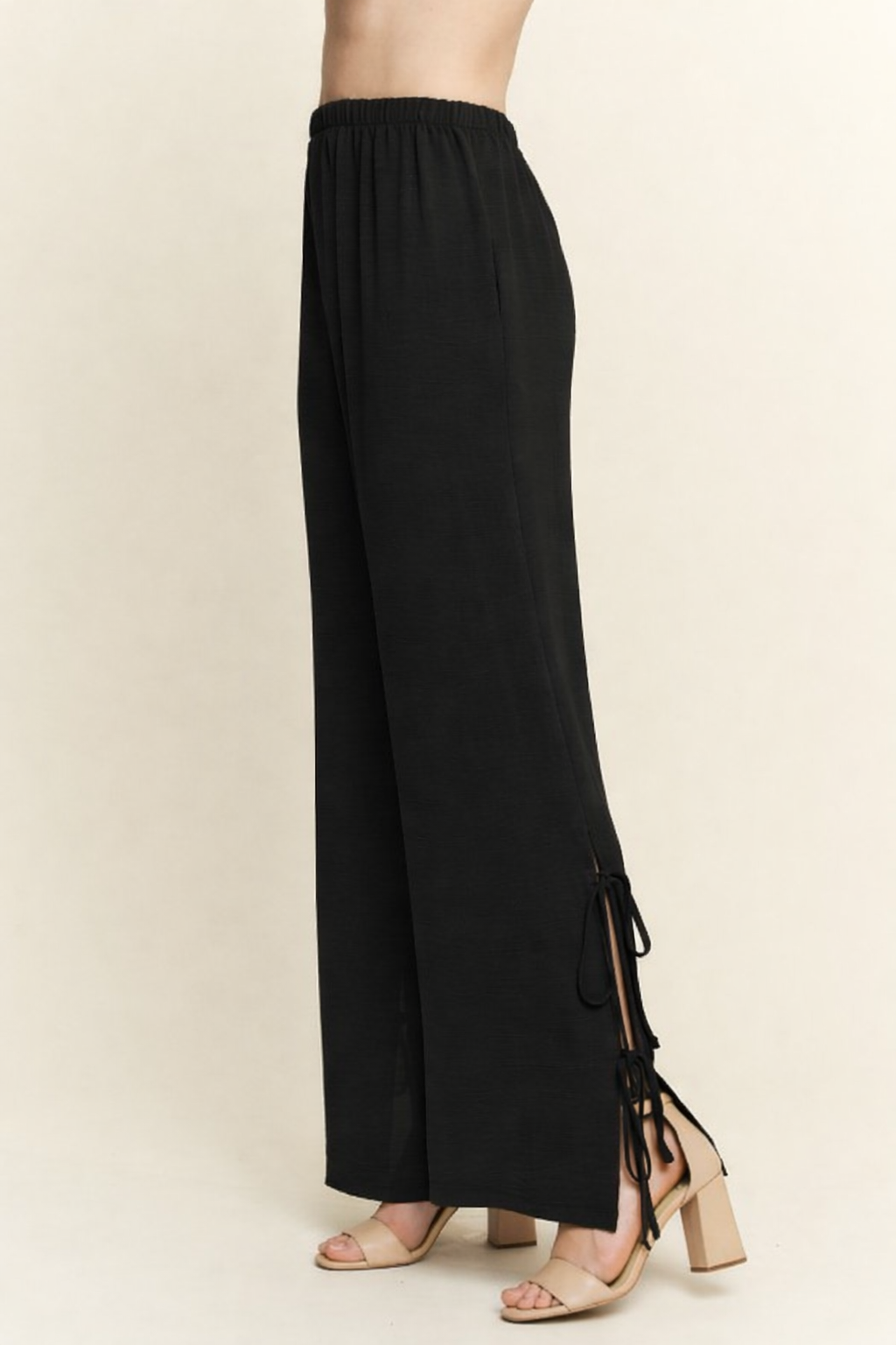 Side Tie Elastic Black Pants