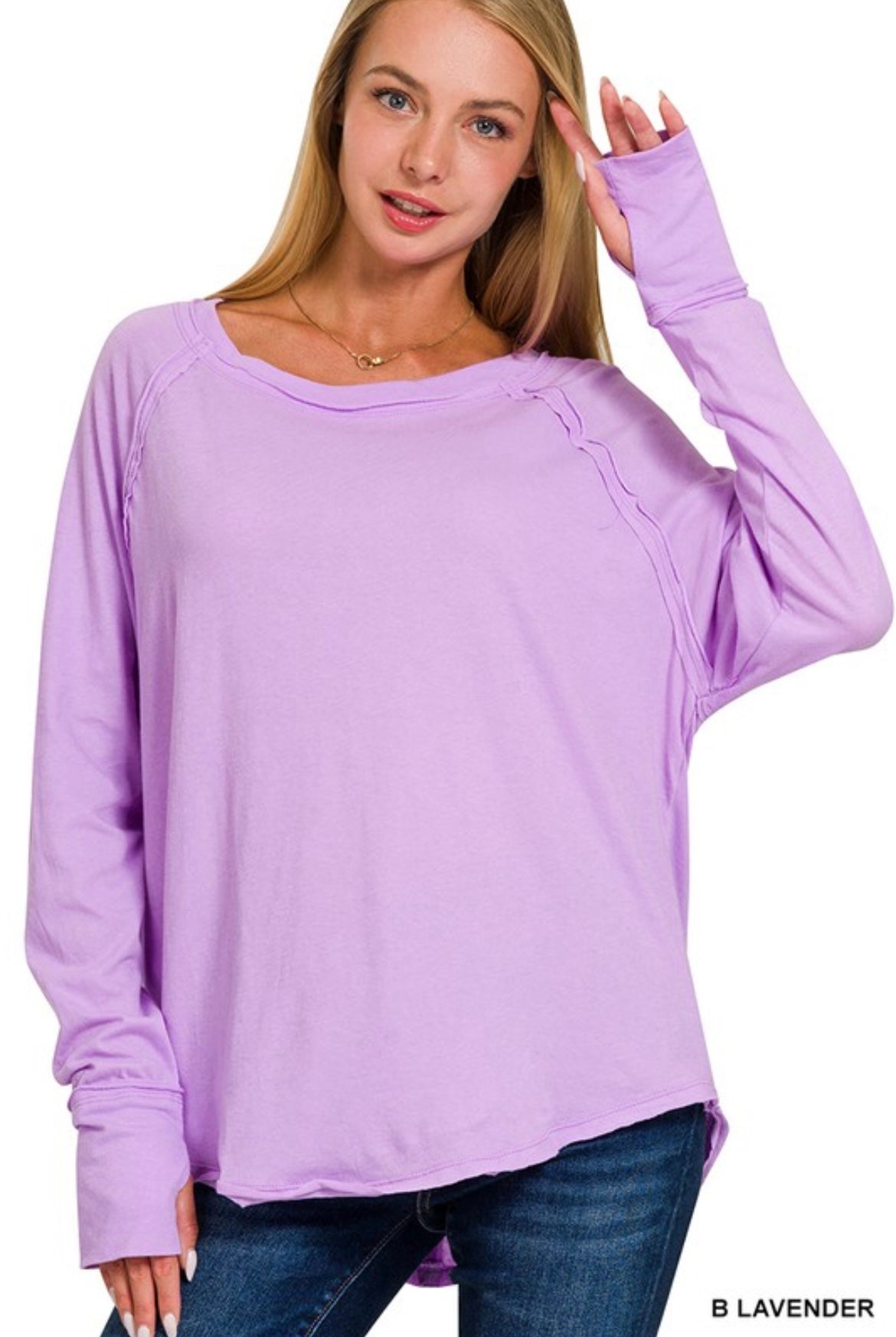 Bright Lavender Cotton Raglan Top