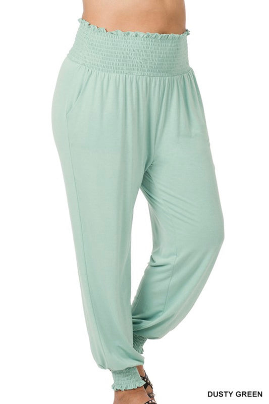 Dusty Green High Waisted Smocked Lounge Pants