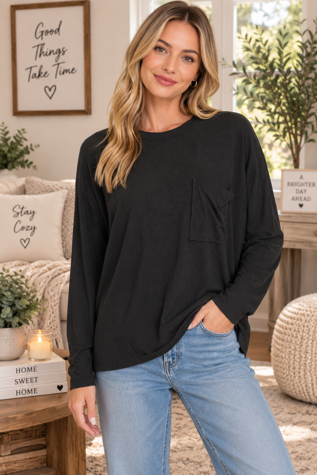 Everyday Premium Ribbed Top Black