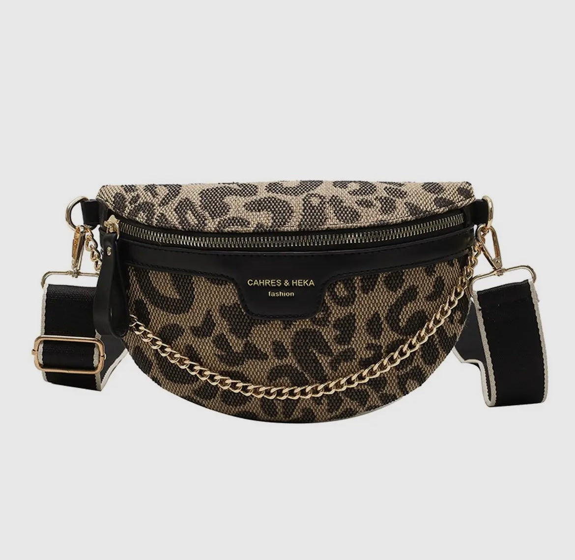 Leopard Print Black Belt Bag