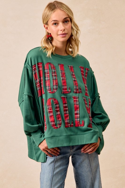 Holly Jolly Green Plaid Sweatshirt