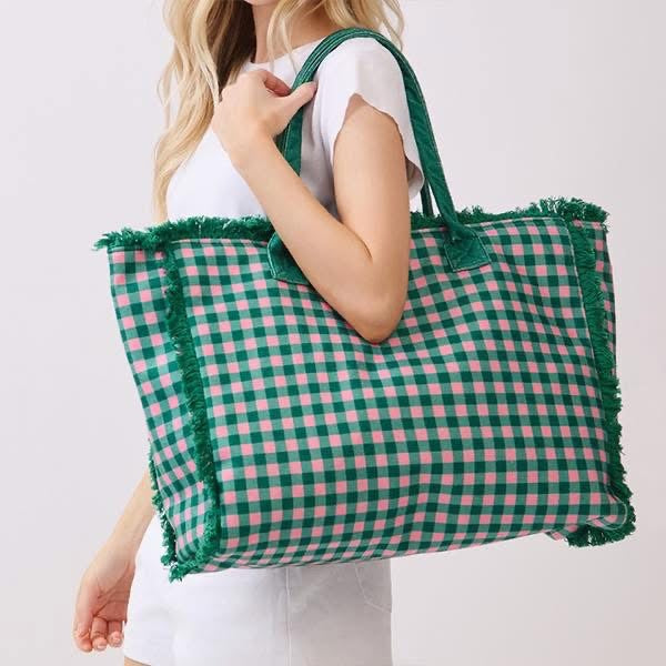 Gingham French Terry Tote