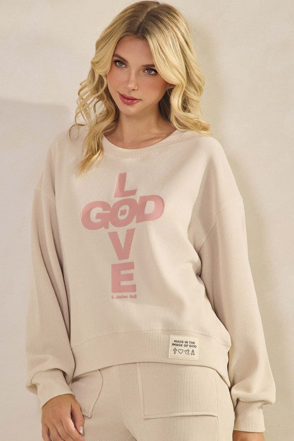 God Is Love Corduroy Pullover Sweatshirt