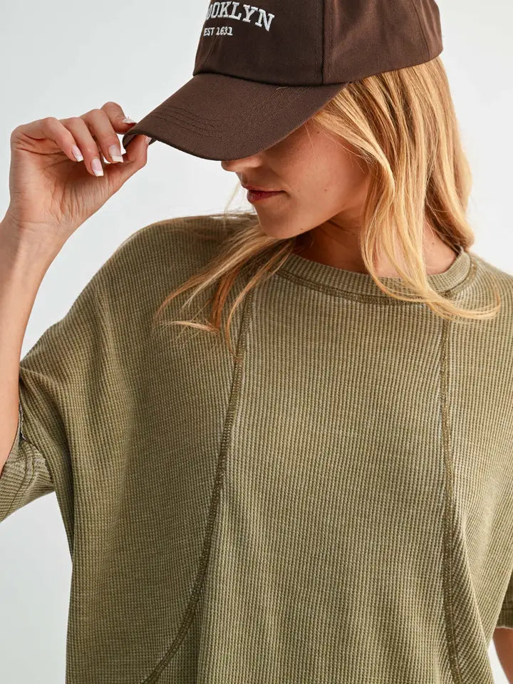 Cotton Blend Mineral Wash Waffle Short Sleeve Tee Camo Green