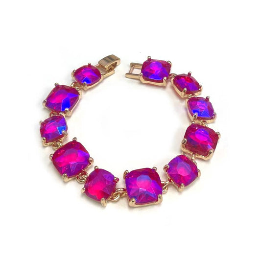 Cushion Cut Glass Crystal Linked Station Bracelet