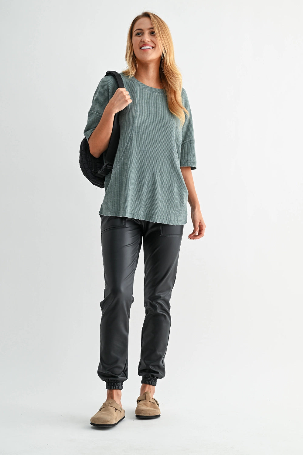 Cotton Blend Mineral Wash Waffle Short Sleeve Tee