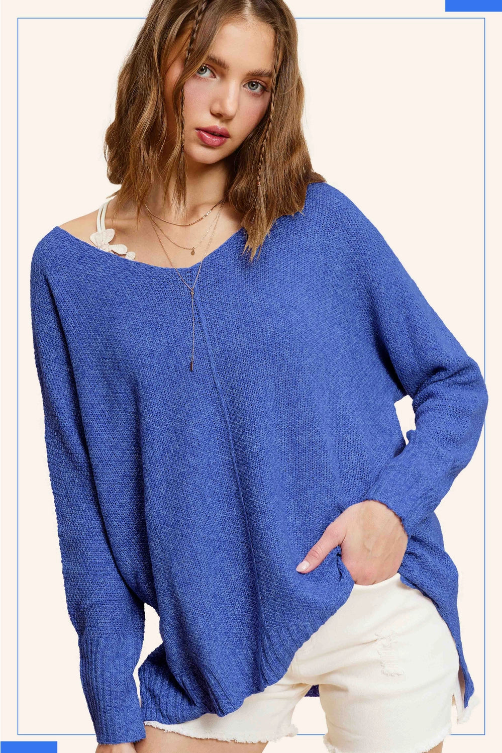 Cool Breeze Textured Sweater Royal Blue