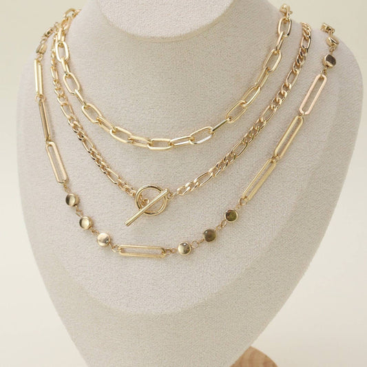 Oval Link Layered Necklace Set - Link & Chain Style