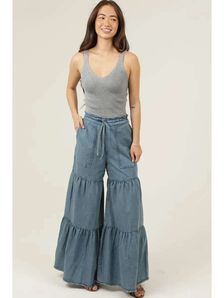 Denim Ruffle Tiered Pants