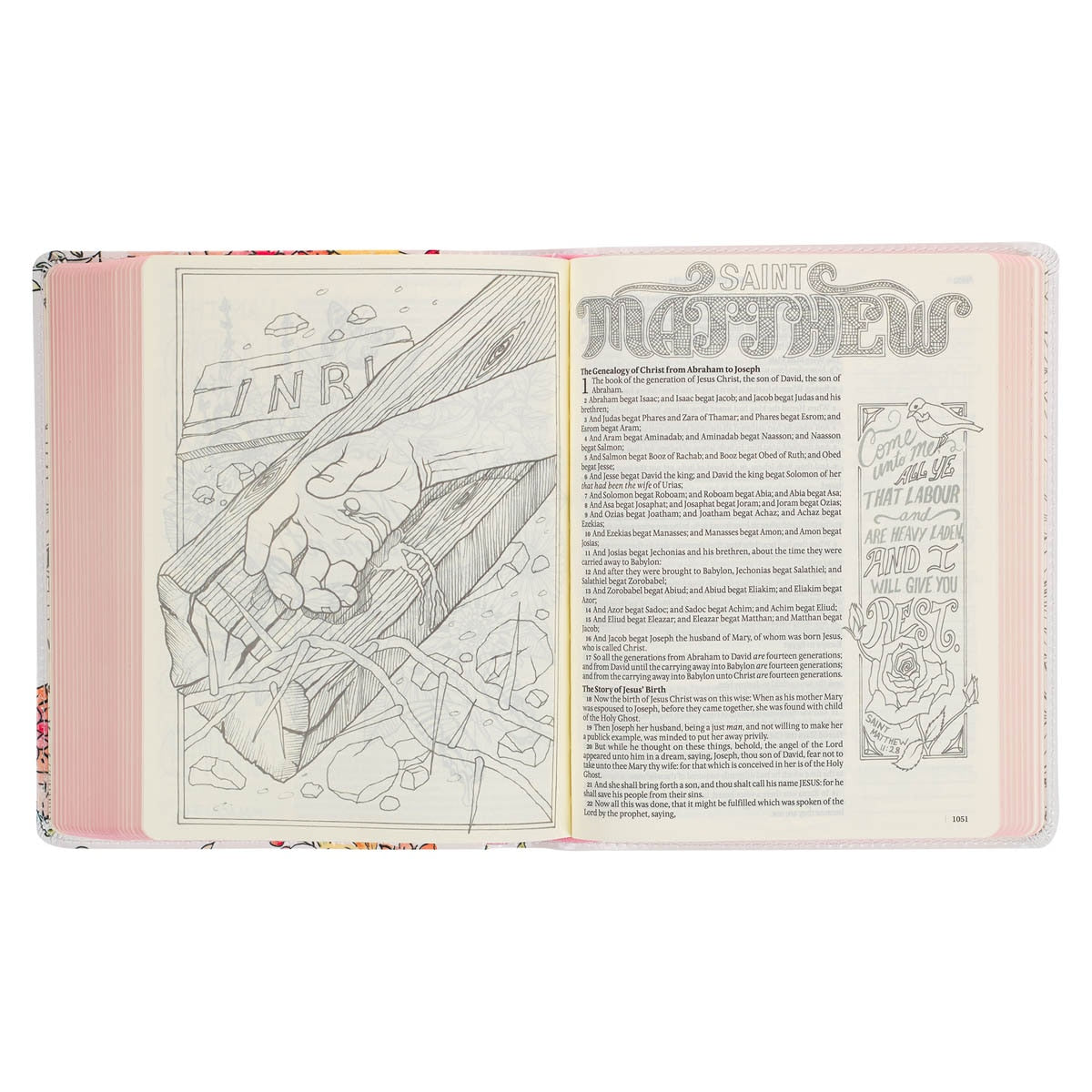 Kjv My Creative Bible Faux Leather, White Floral Printed