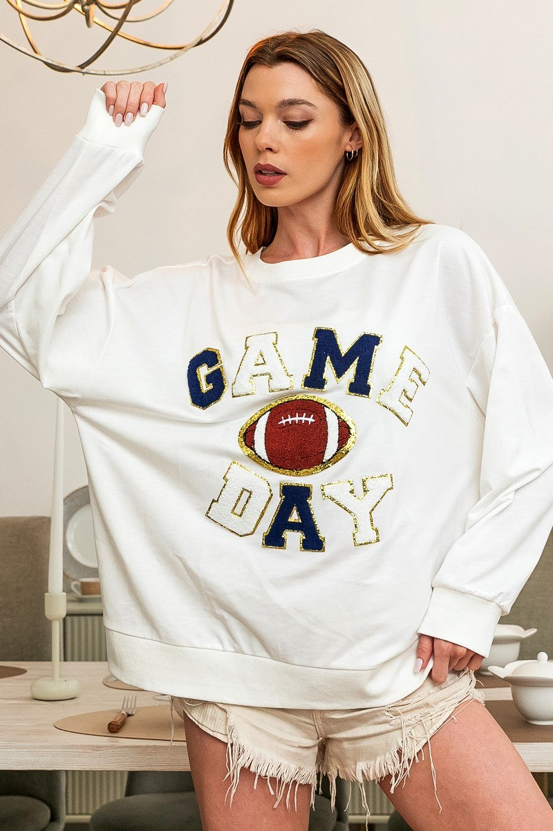Game Day Letter Patches Loose Fit Sweatshirt