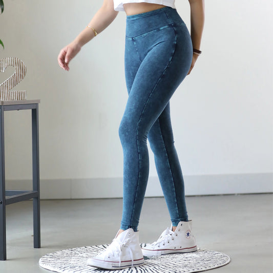 Mineral Washed Wide Waistband Yoga Leggings