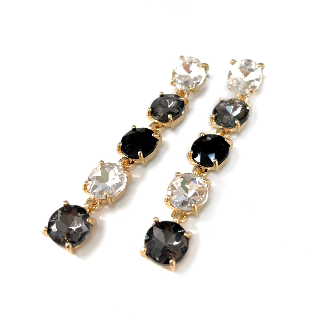 Round Crystal Glass 5pcs Linked Dangle Drop Earrings