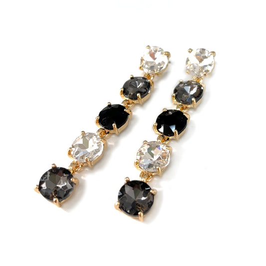 Round Crystal Glass 5pcs Linked Dangle Drop Earrings
