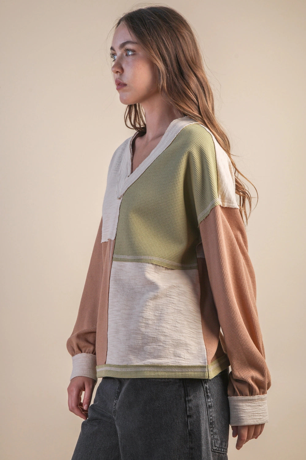 Cashmere Mocha Color Block Top