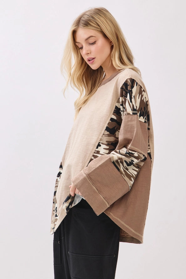 Oversized Camo Patchwork Top
