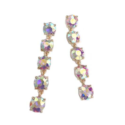 Round Crystal Glass 5pcs Linked Dangle Drop Earrings