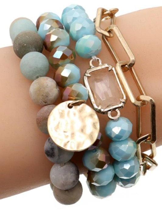 Multi Stone Crystal Beaded Bracelet Set
