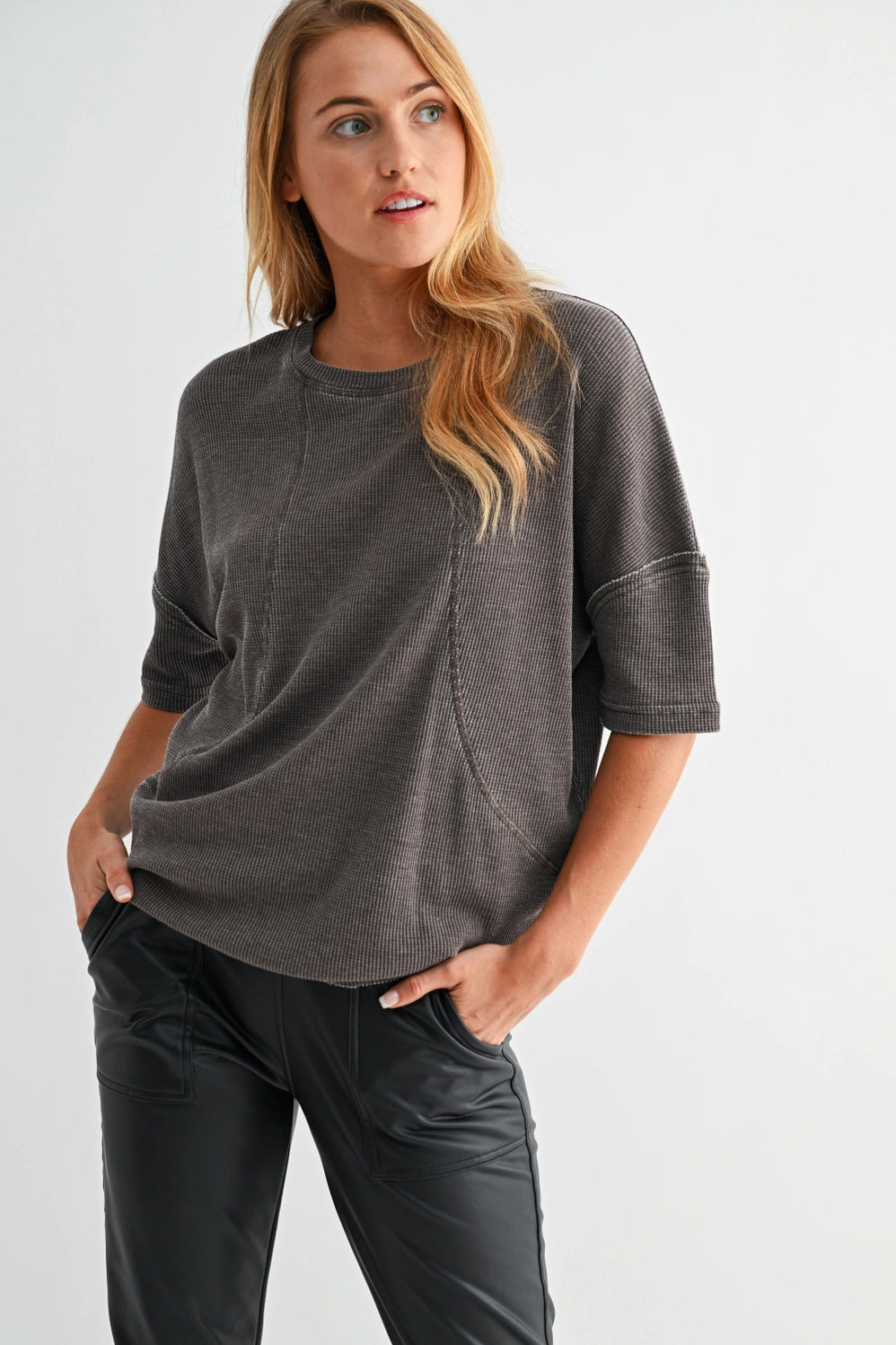 Cotton Blend Mineral Wash Waffle Short Sleeve Tee