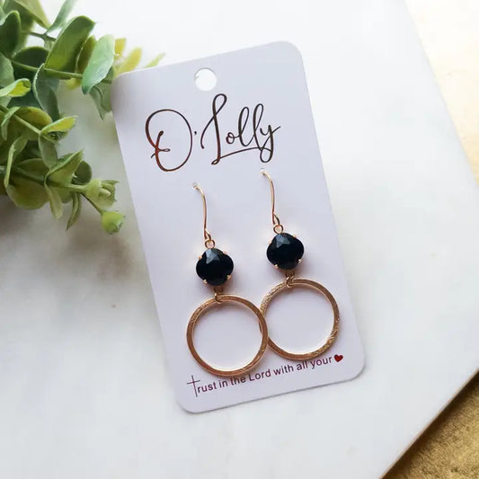 Jet Black Stone W/Textured Hoop Dangle