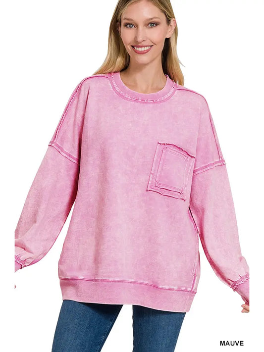 Southern Grace Acid Wash Pull Over Mauve