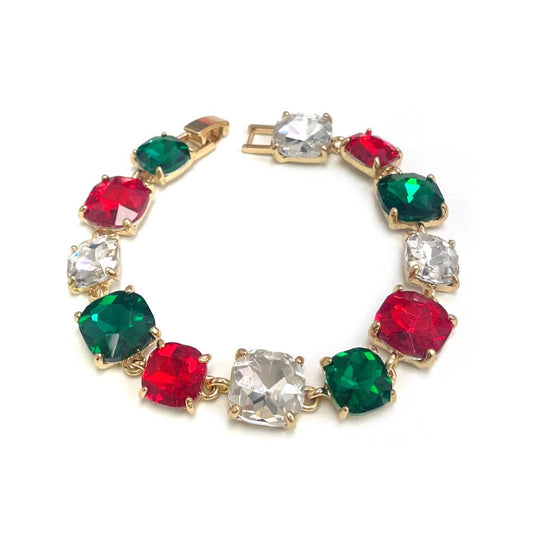 Cushion Cut Glass Crystal Linked Station Bracelet